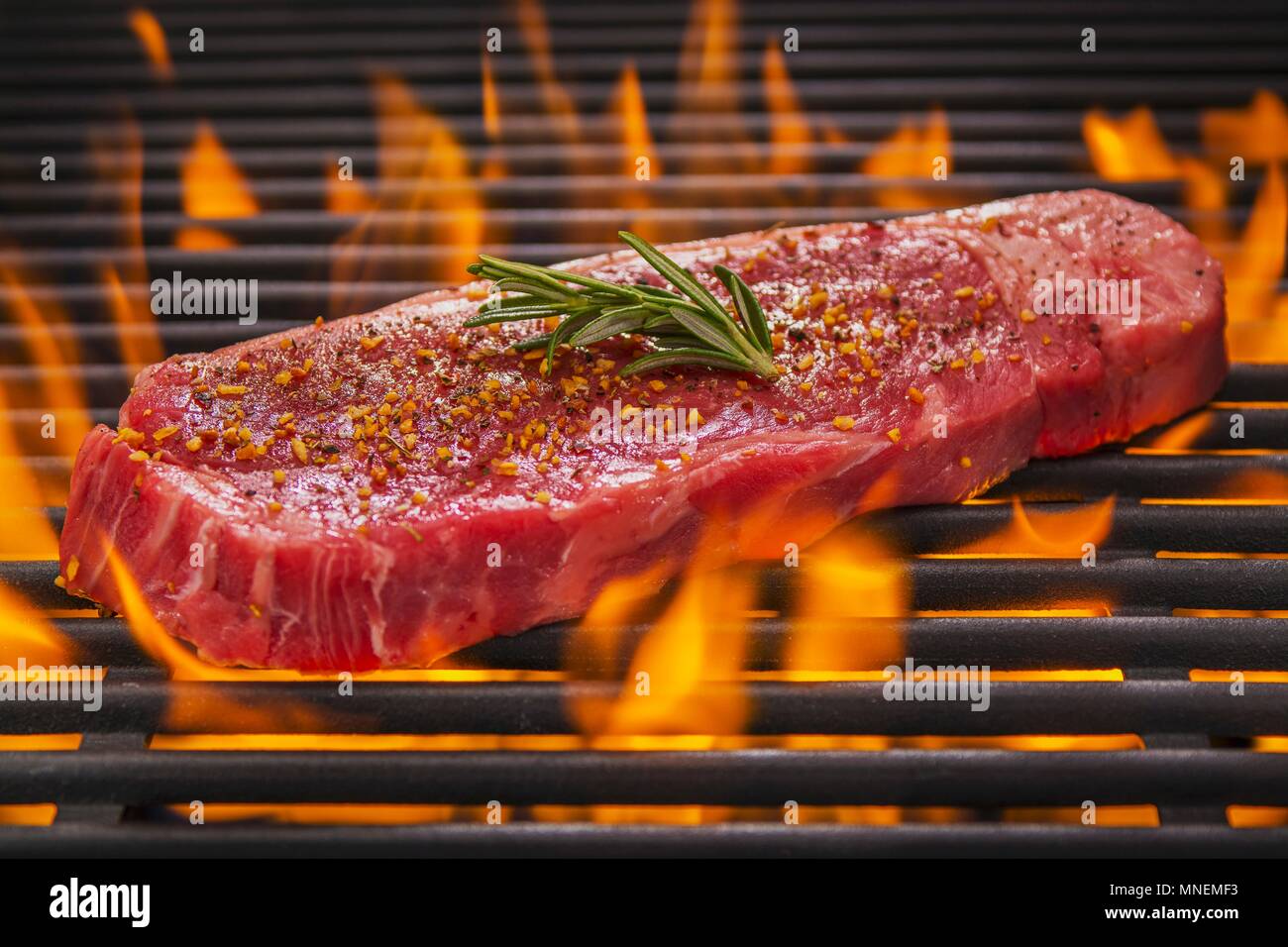 Tri tip Steak mit Rosmarin und Gewürze auf einem feurigen Barbecue Stockfoto