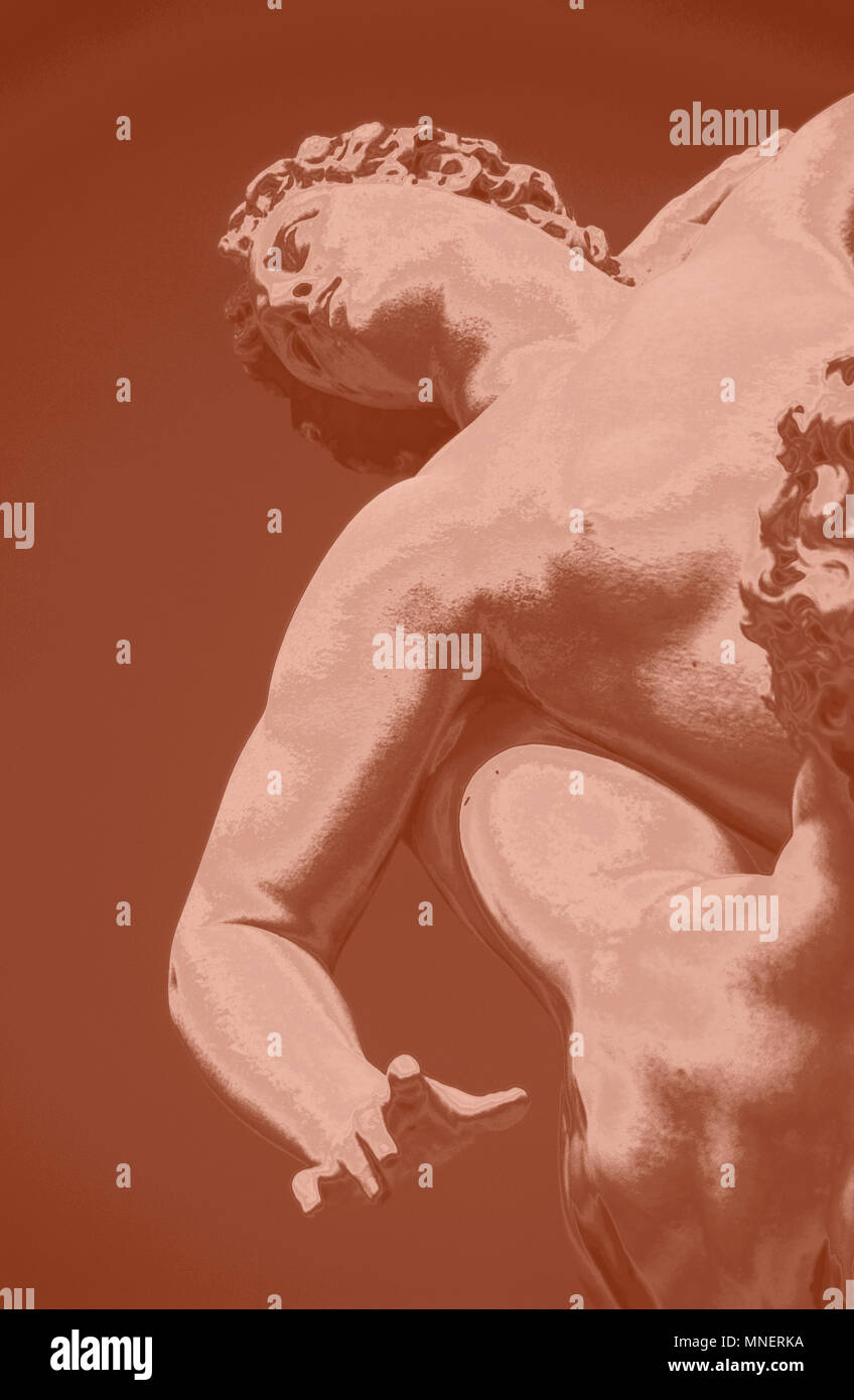 Vergewaltigung einer Sabine, Manieristischen Marmor Skulptur (1582), in der Nähe Seitenansicht des oberen Torso der weiblichen Figur (in PS, duotone gerendert), Florenz, Italien Stockfoto