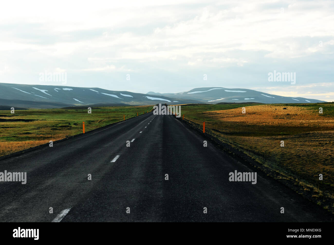 Typische Island Landschaft mit Straße Stockfoto