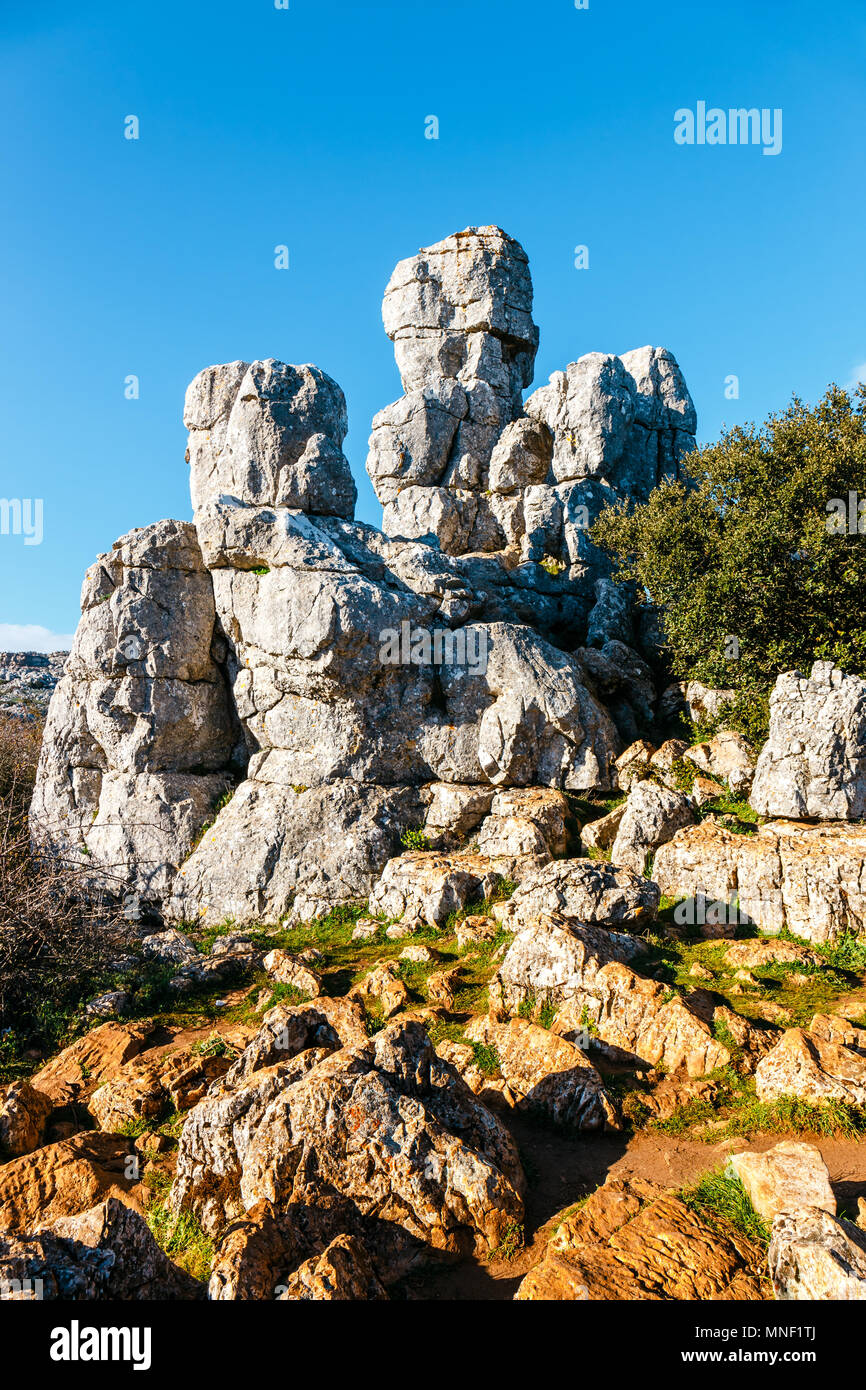 Karstlandschaft in El Torcal de Antequera Naturpark, Andalusien, Spanien Stockfoto
