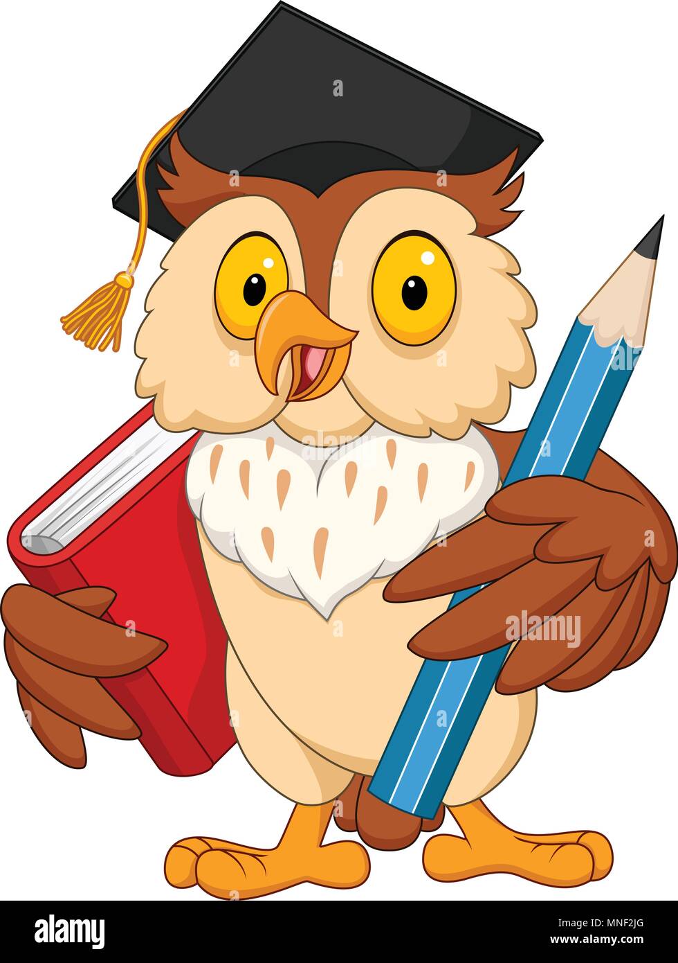 Cartoon Eule holding Bleistift und Buch Stock Vektor