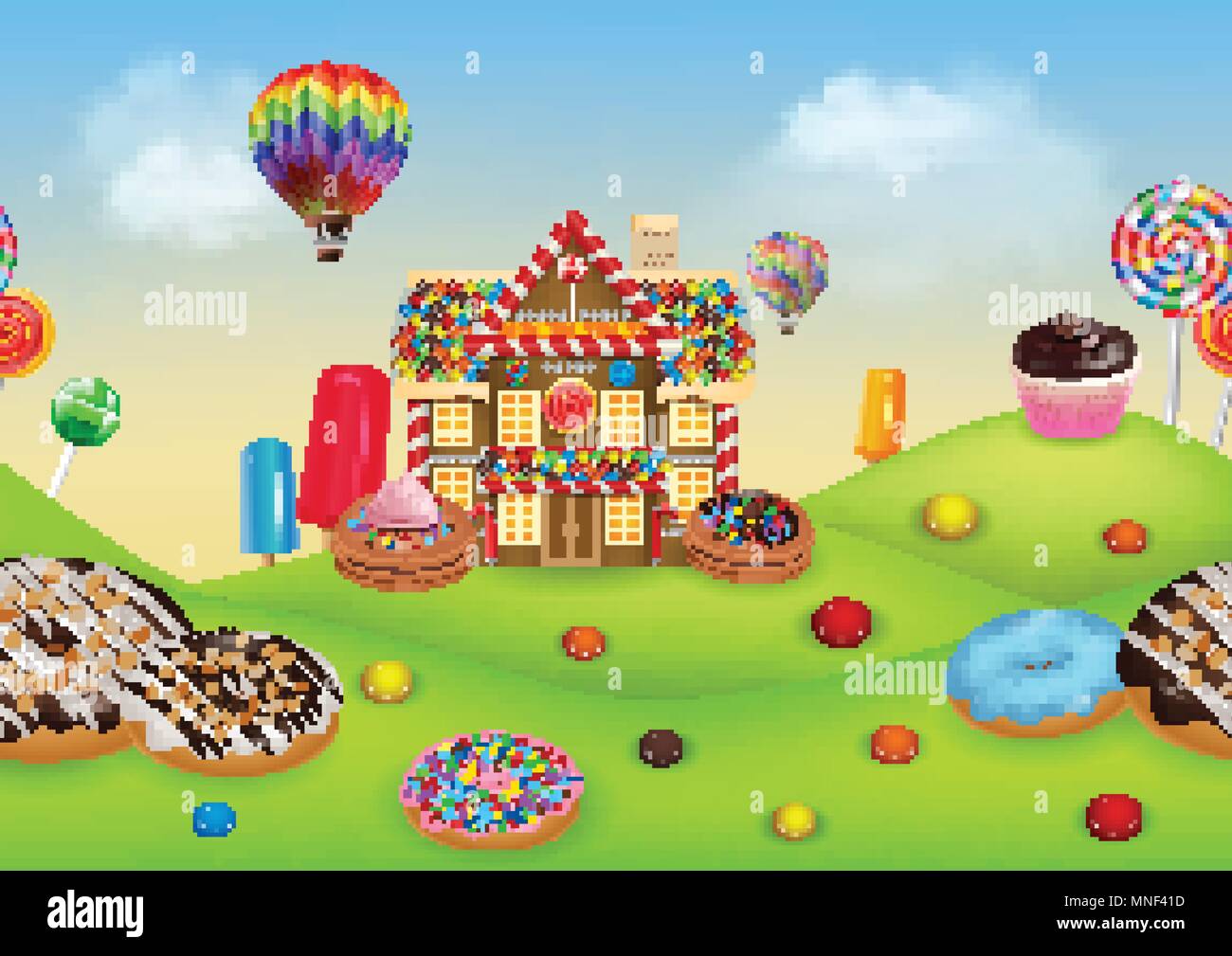 Candyland mit Gingerbread House Stock Vektor