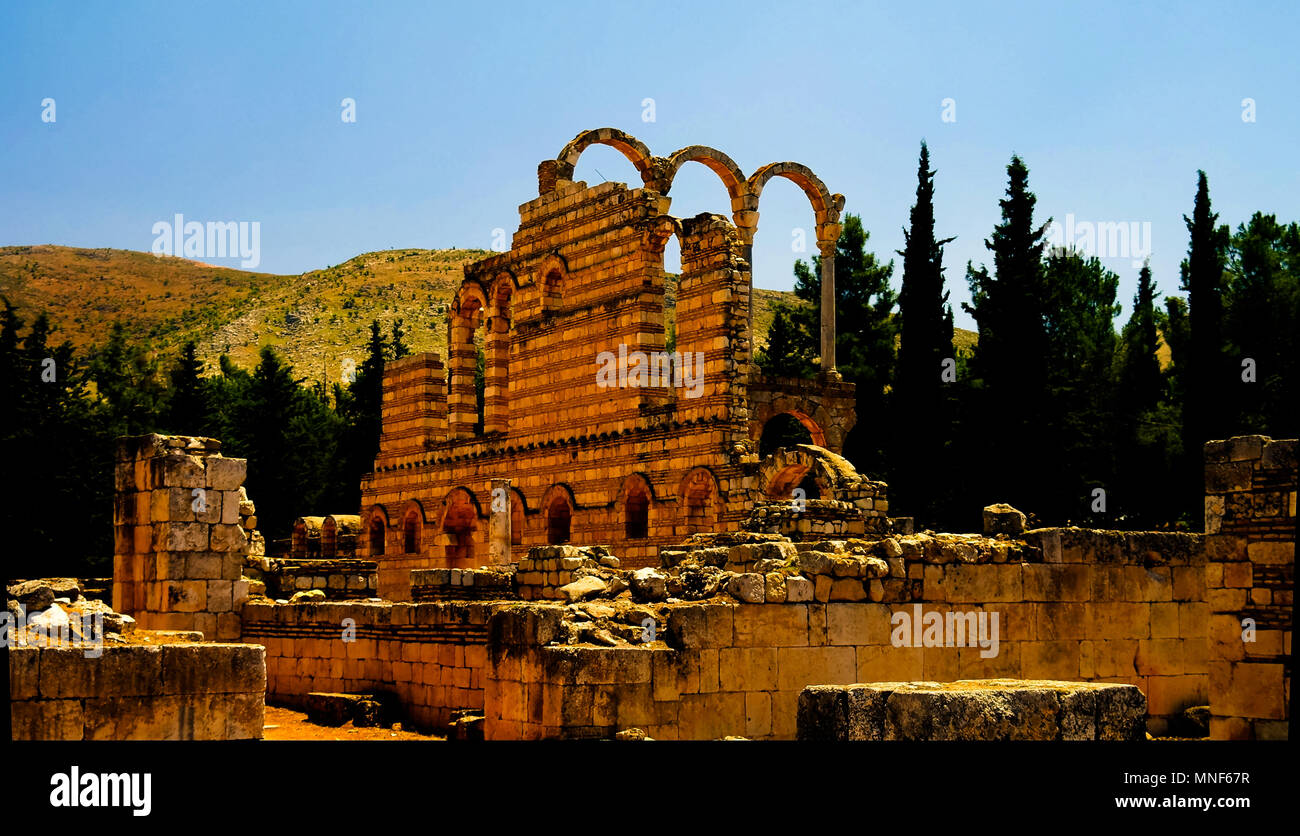Die Ruinen der antiken Stadt Anjar im Bekaa-tal im Libanon Stockfoto