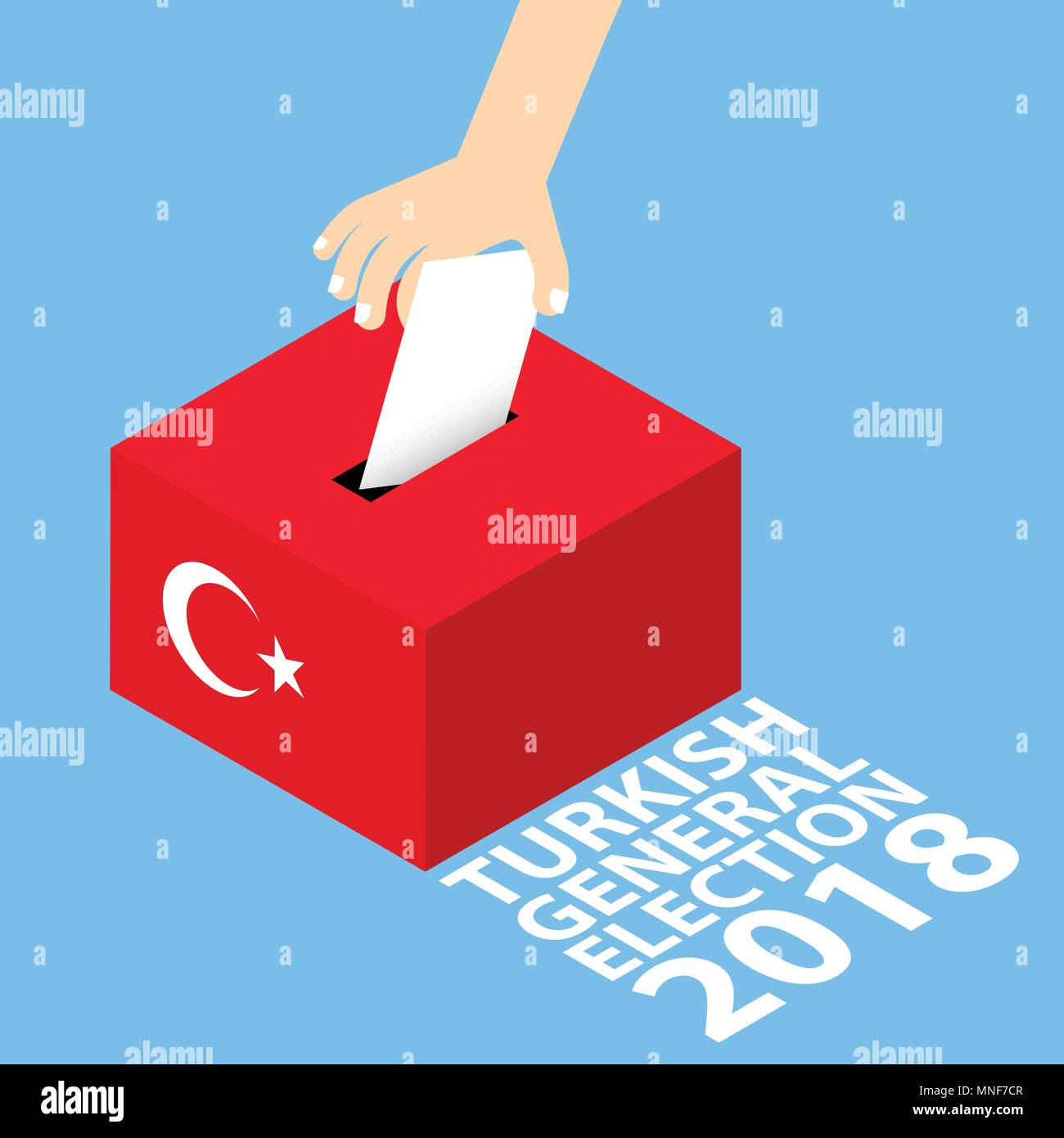 Türkische allgemeinen Wahlen 2018 Vector Illustration Flat Style - Hand Wahlschein in die Urne Stock Vektor