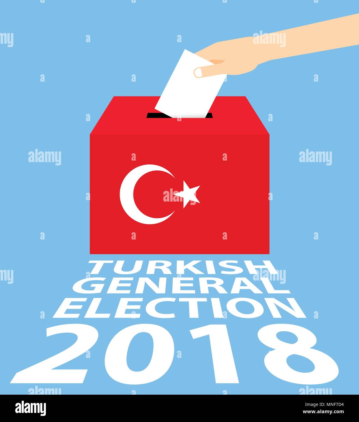 Türkische allgemeinen Wahlen 2018 Vector Illustration Flat Style - Hand Wahlschein in die Urne Stock Vektor