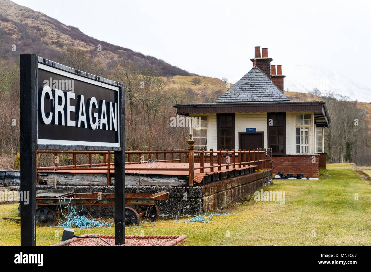 Creagan stillgelegten Bahnhof, Schottland Stockfoto