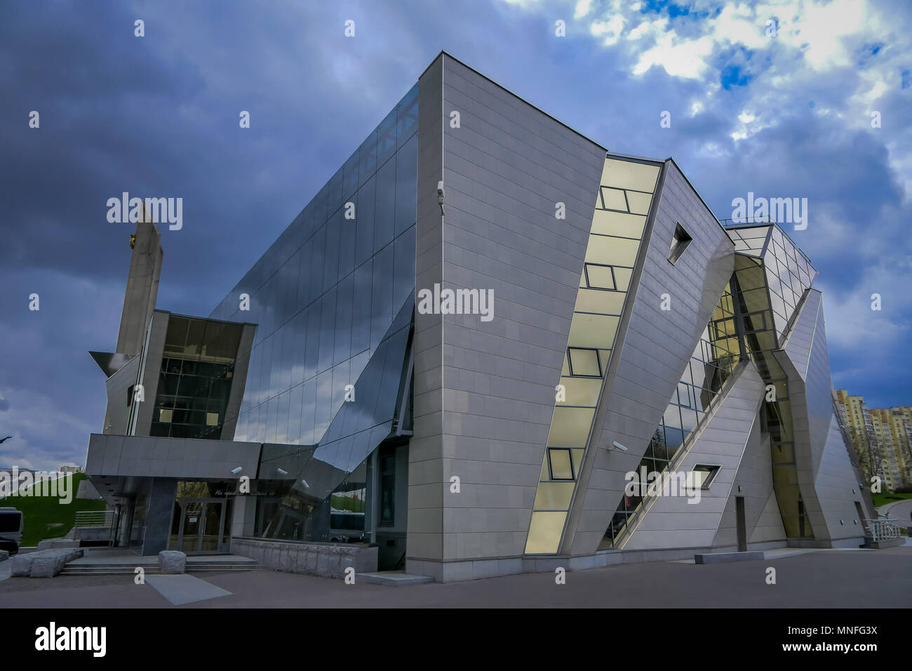 BELARUS, Minsk - Mai 01, 2018: die Fassade der Belarussischen Großen Vaterländischen Krieg Museum und Denkmal, sonnigen Tag Stockfoto