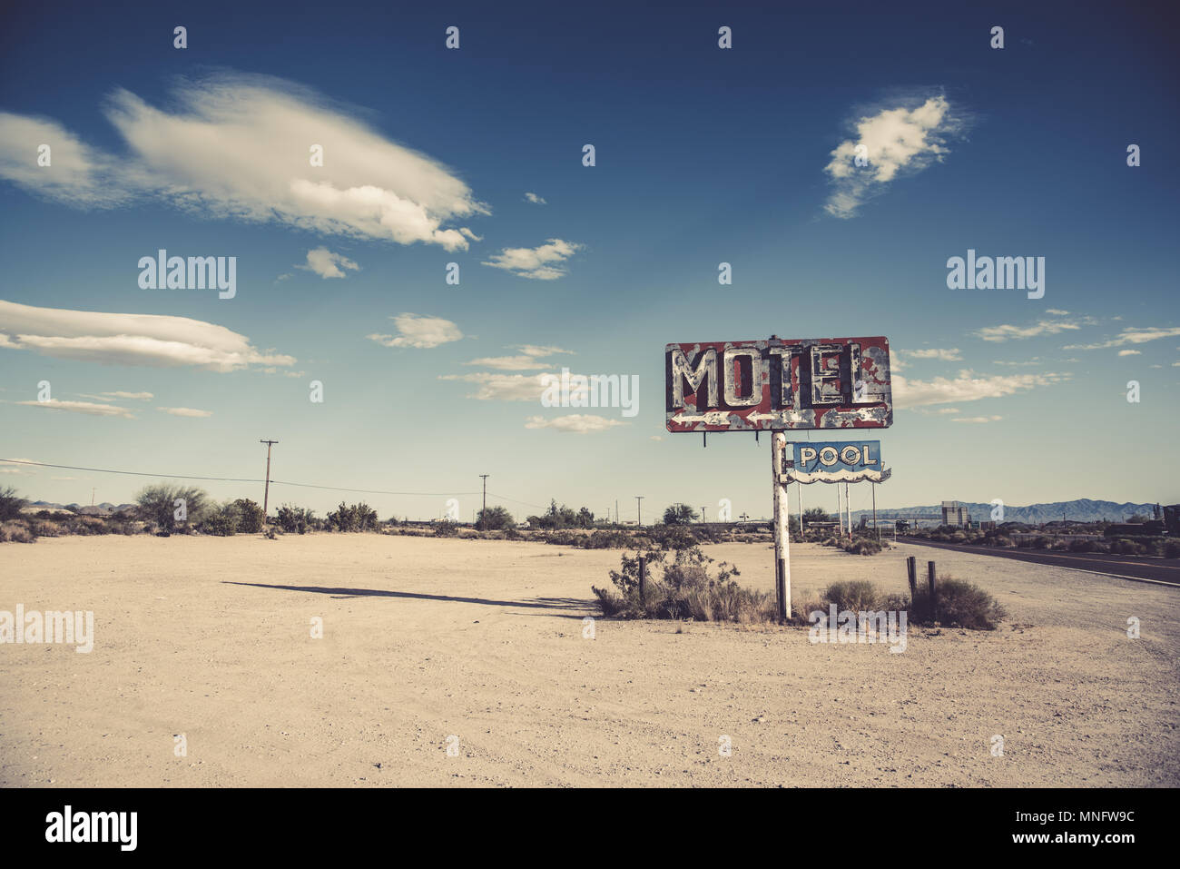 Eine verfallene, vintage Motel in der Wüste von Arizona Stockfoto