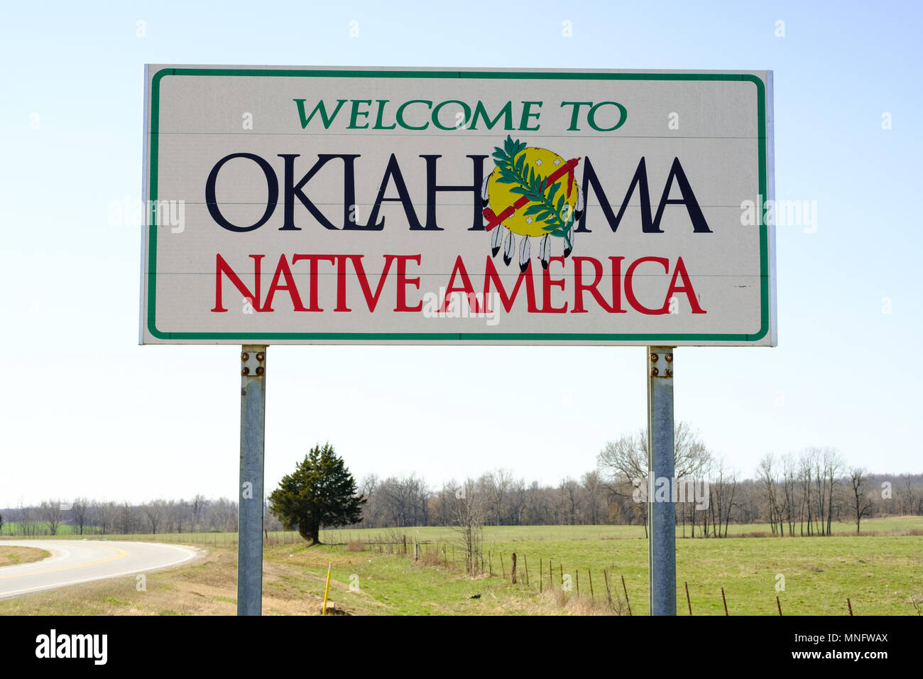 Zu Oklahoma Zeichen, Native America Willkommen Stockfoto