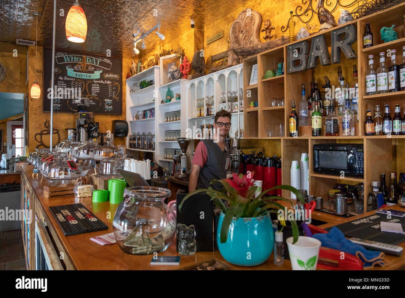 New Orleans, Louisiana - Die Who Dat Kaffee Cafe. Stockfoto