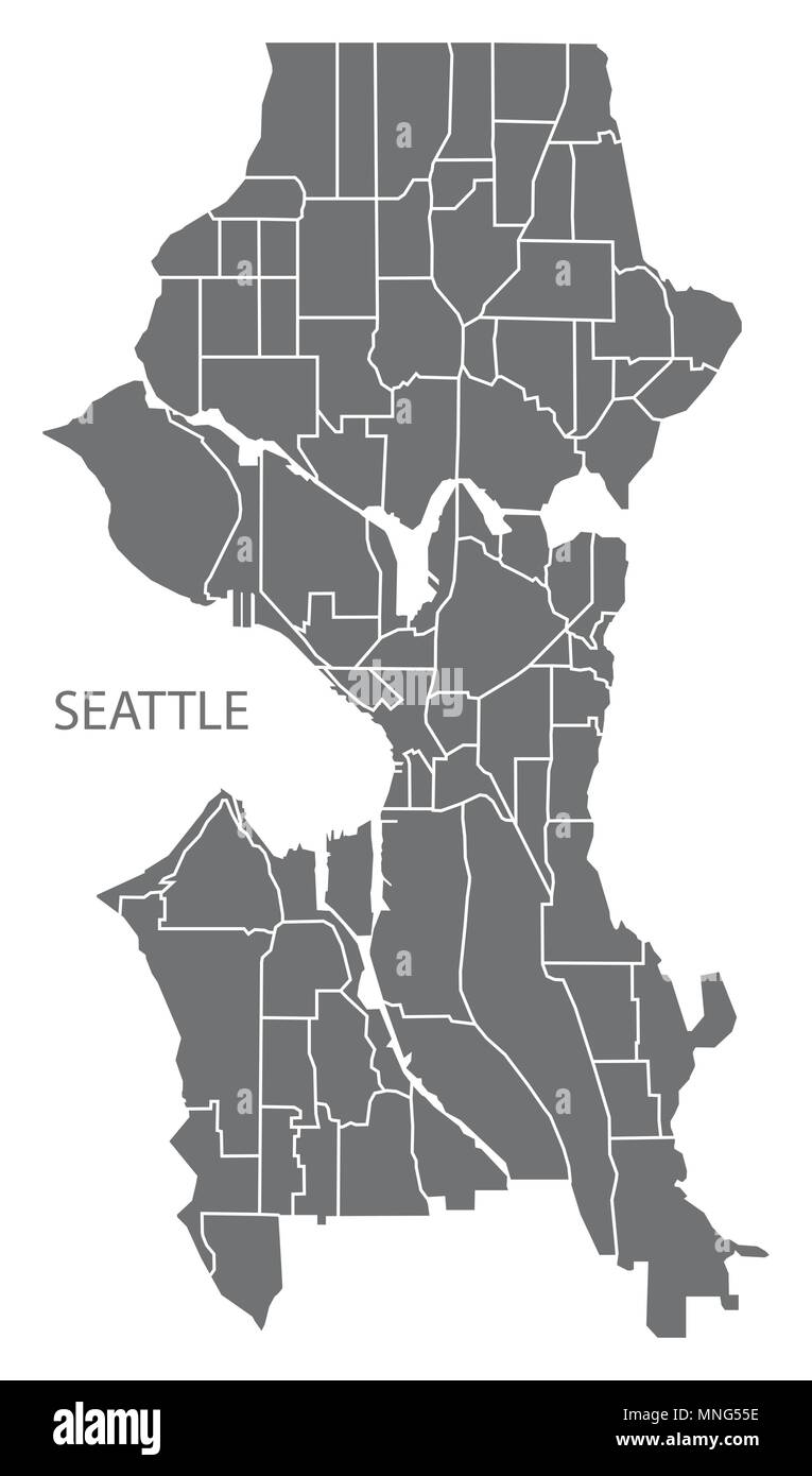 Seattle Washington Stadtplan mit nachbarschaften Grau Abbildung silhouette Form Stock Vektor