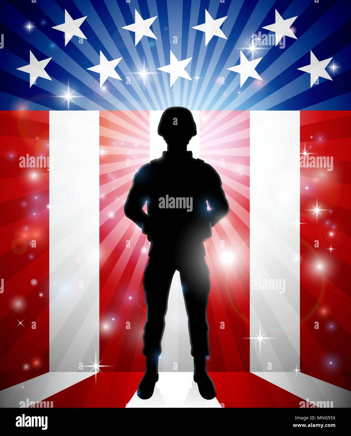 Patriotischer Soldat amerikanische Flagge Hintergrund Stock Vektor