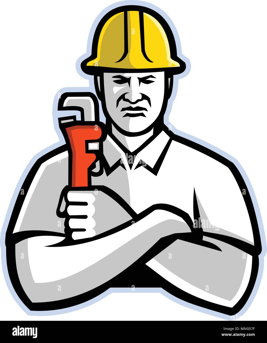 Maskottchen Symbol Abbildung eines pipefitter, ein tradesperson herzustellen, die für die Installation, Wartung und Reparatur der mechanischen Piping Systems, eine Rohrzange Stock Vektor