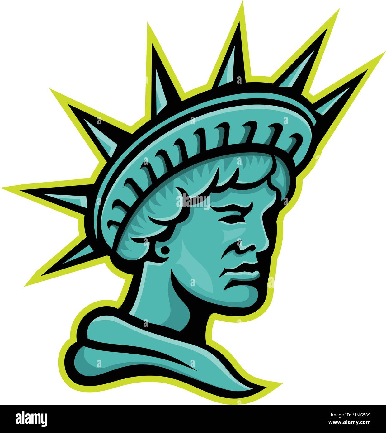 Maskottchen Symbol Abbildung: Leiter der Libertas oder Lady Liberty, der römischen Göttin und Verkörperung der Freiheit trägt eine Krone von der Seite gesehen auf isolierte Stock Vektor