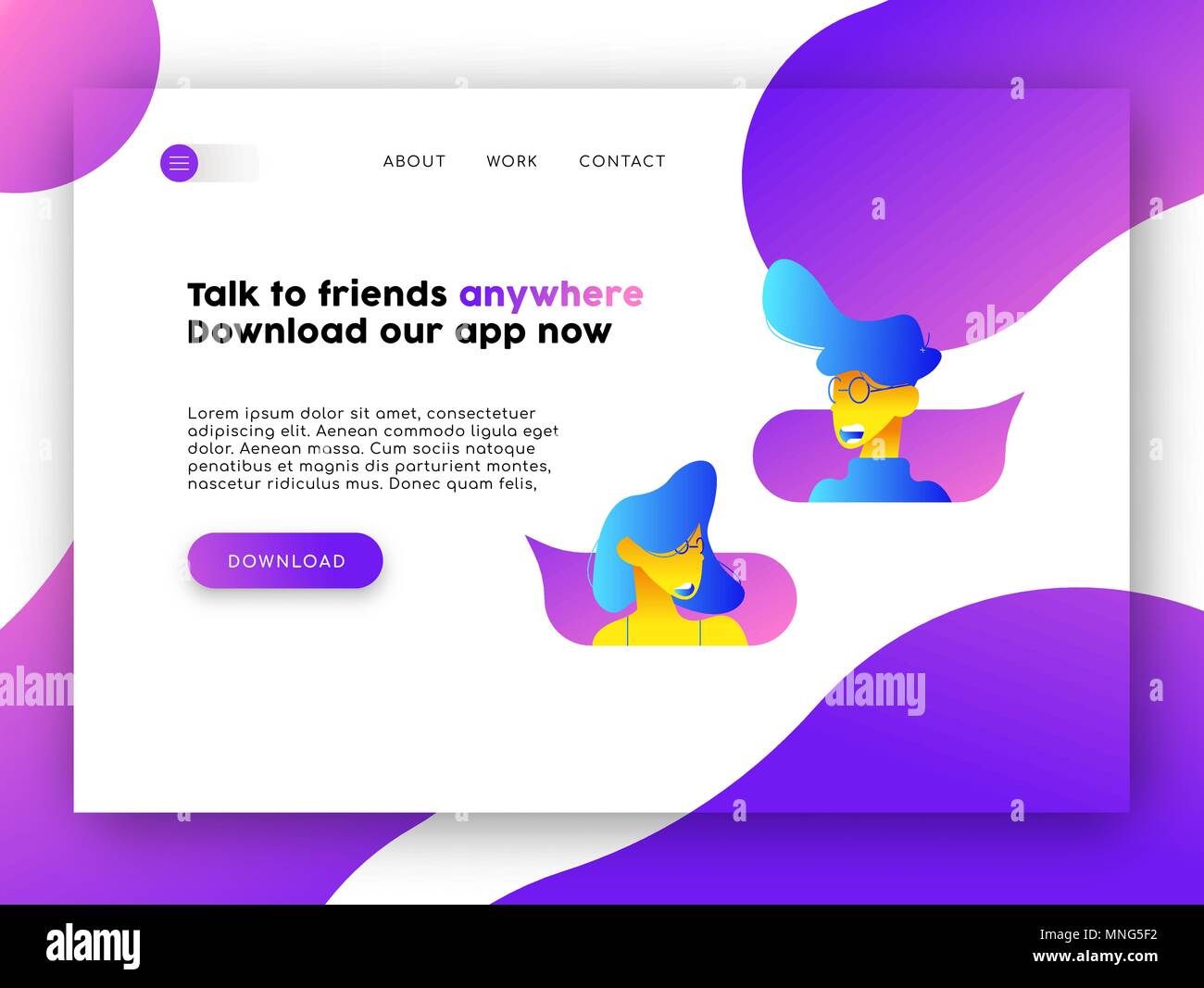 Social Media Network landing page für On-line-Web site. Mobile App Internet verknüpfte Rechnungsvorlagennummer mit Abbildung von Freunden am Telefon unterhalten. EPS 10 Vektor. Stock Vektor