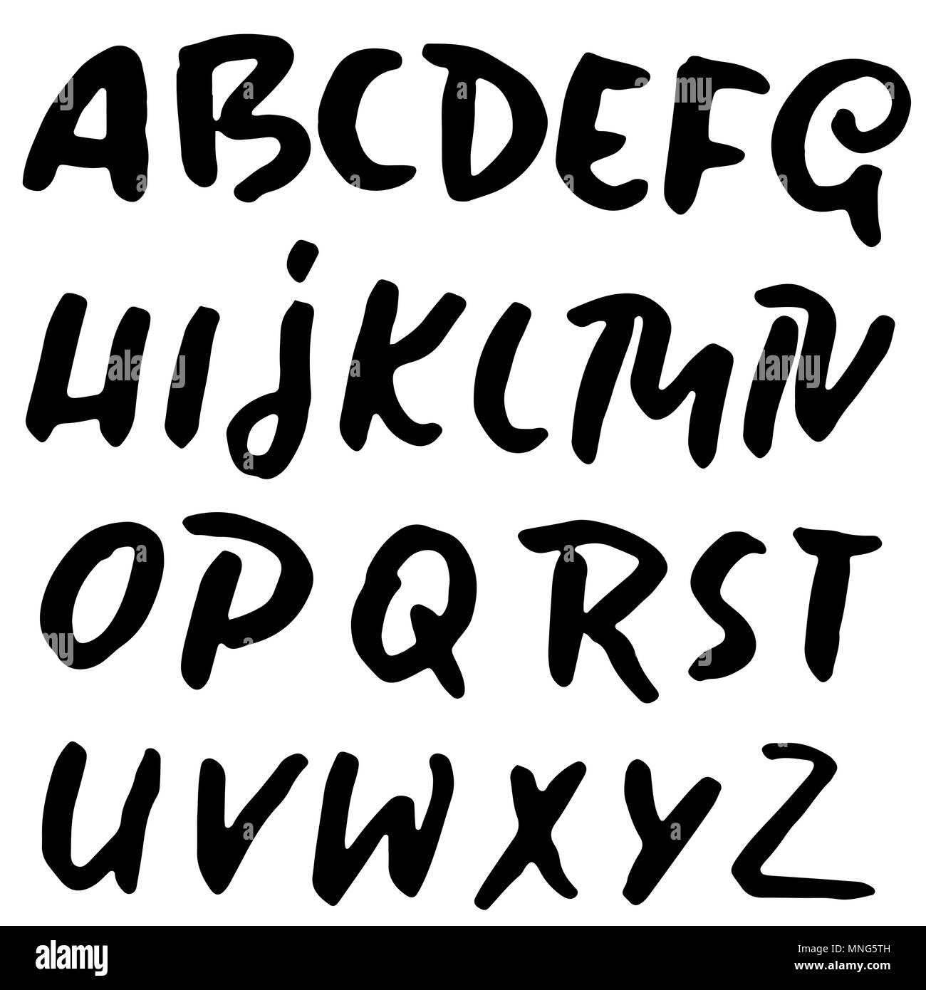 Grunge not Font. Moderne trockenen Pinsel Tinte schreiben. Handschriftliche Alphabet. Vector Illustration. Stock Vektor