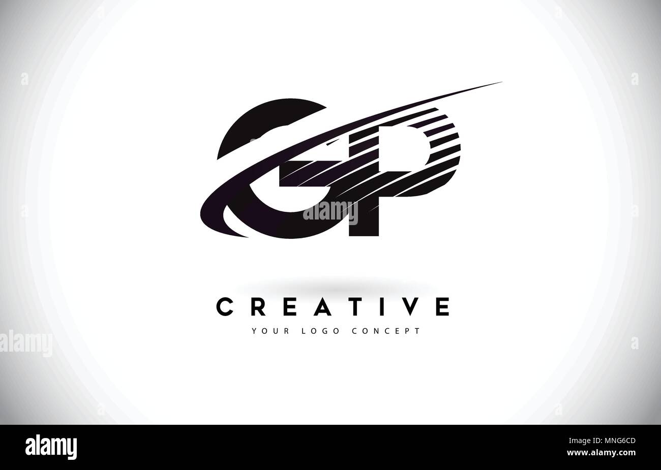 GP G P Schreiben Logo Design mit Swoosh und schwarze Linien. Modern Creative Zebrastreifen Buchstaben Vektor Logo Stock Vektor