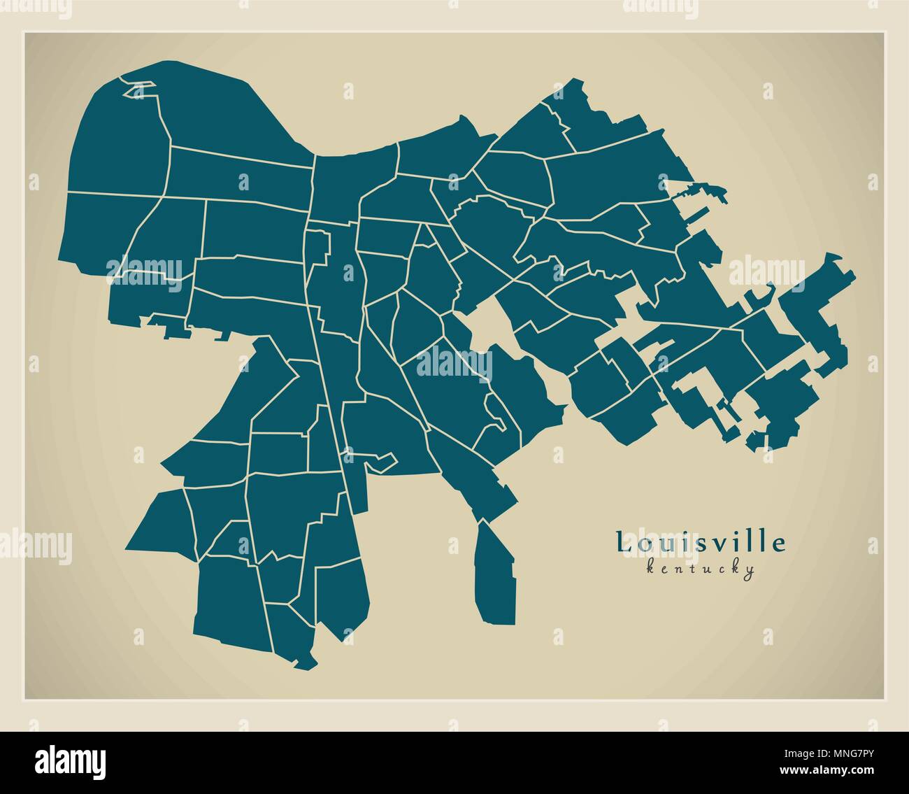 Moderne Stadtplan - Louisville Kentucky Stadt der USA mit Nachbarschaften Stock Vektor