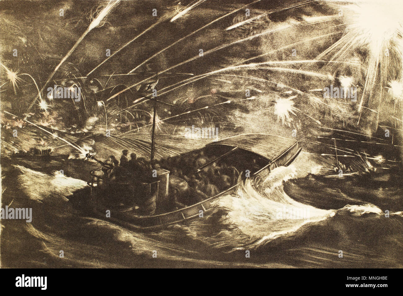 Die Lithographie "Marine Landung. Sudak.' 1944. Der Künstler Kirpichev S. Ya. Stockfoto