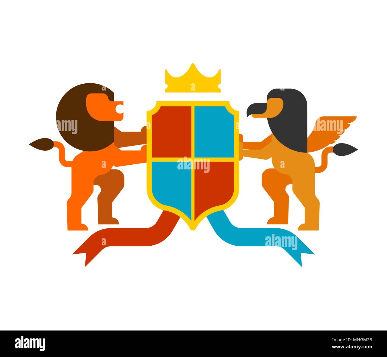 Löwe und Gryphon Schild heraldischen Symbol. Zeichen Tier für Wappen. Vector Illustration Stock Vektor