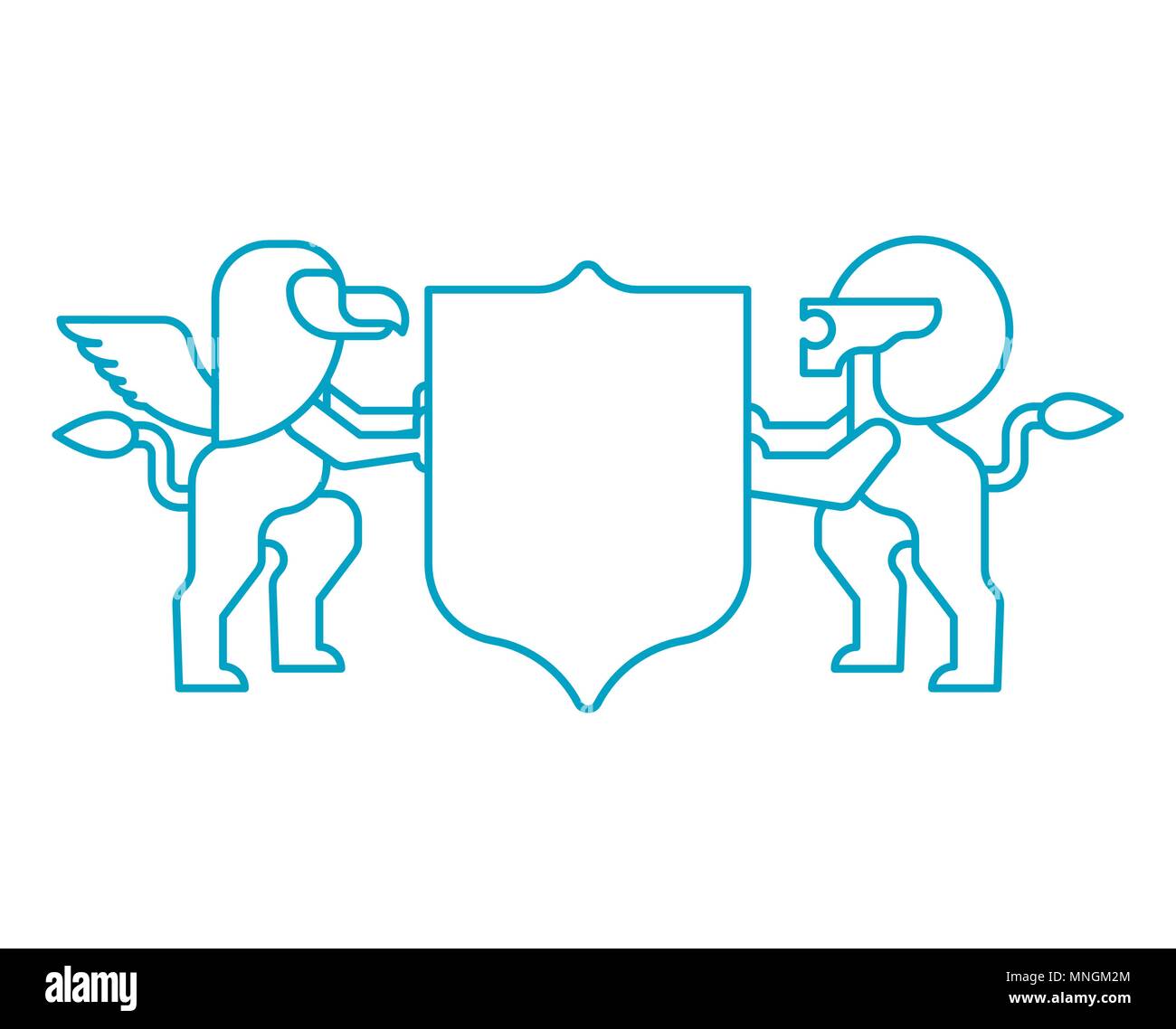 Löwe und Gryphon Schild heraldischen Symbol. Zeichen Tier für Wappen. Vector Illustration Stock Vektor