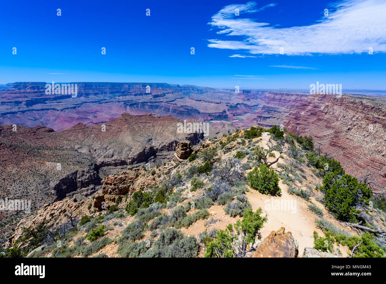 Tolle Aussicht auf den Desert View Wachtturm von Lipan Point im Grand Canyon, Arizona, USA Stockfoto