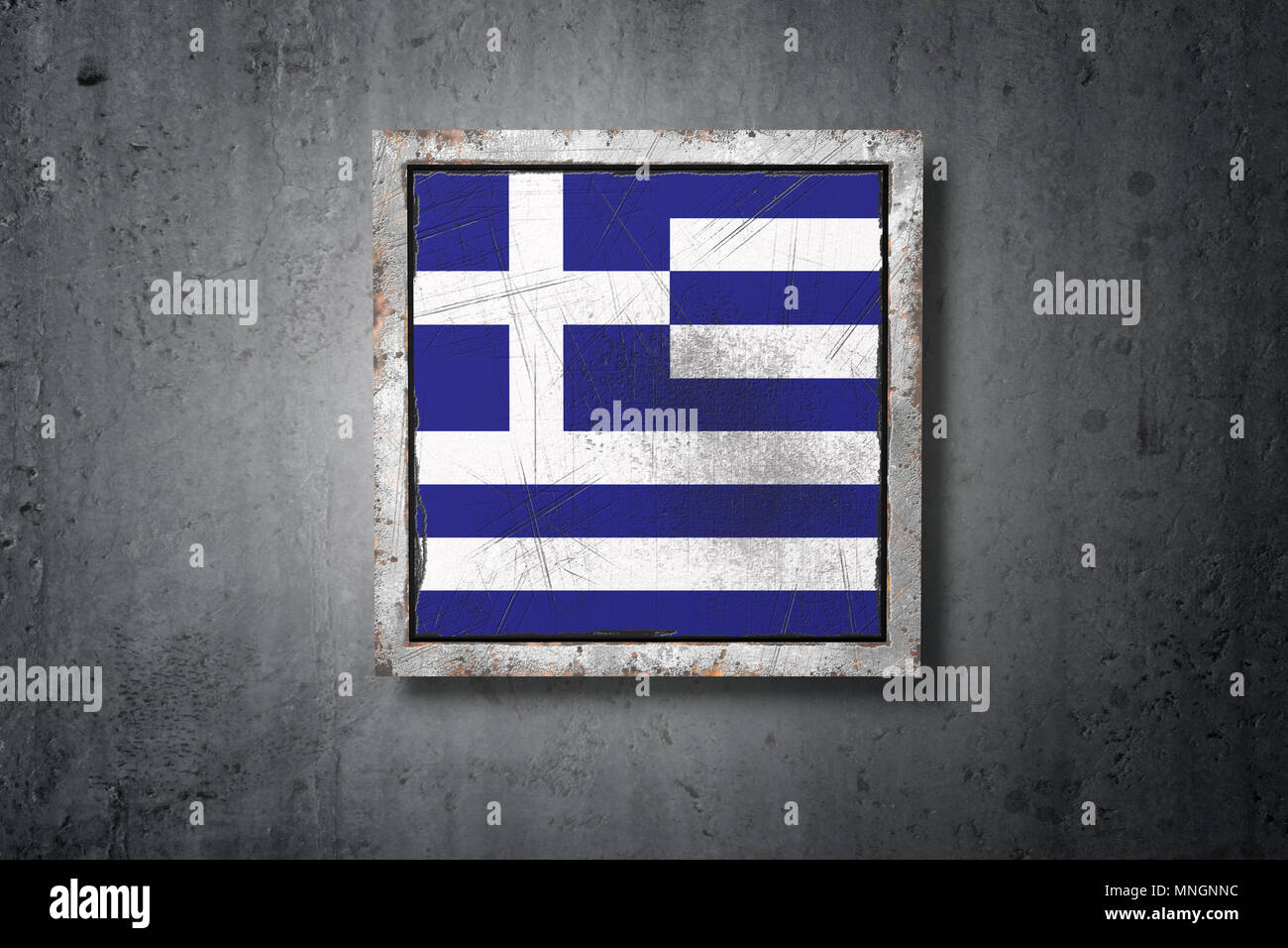 3D-Rendering eines alten Griechenland Flagge in einer Betonwand Stockfoto