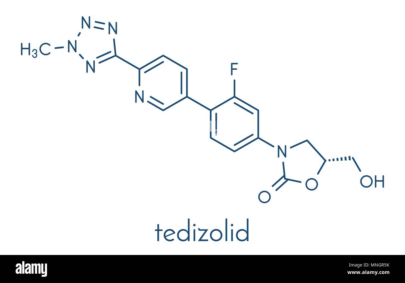 Tedizolid antibakterielle Droge Molekül. Skelettmuskulatur Formel Stock