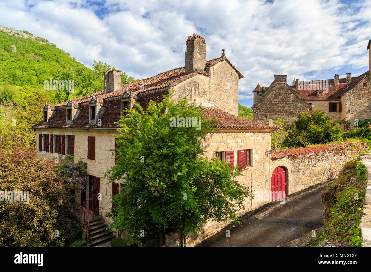 Frankreich, Lot, Haut Quercy, Dordogne Autoire, "Les Plus beaux villages de France (Schönste Dörfer Frankreichs), Straße und Hou Stockfoto