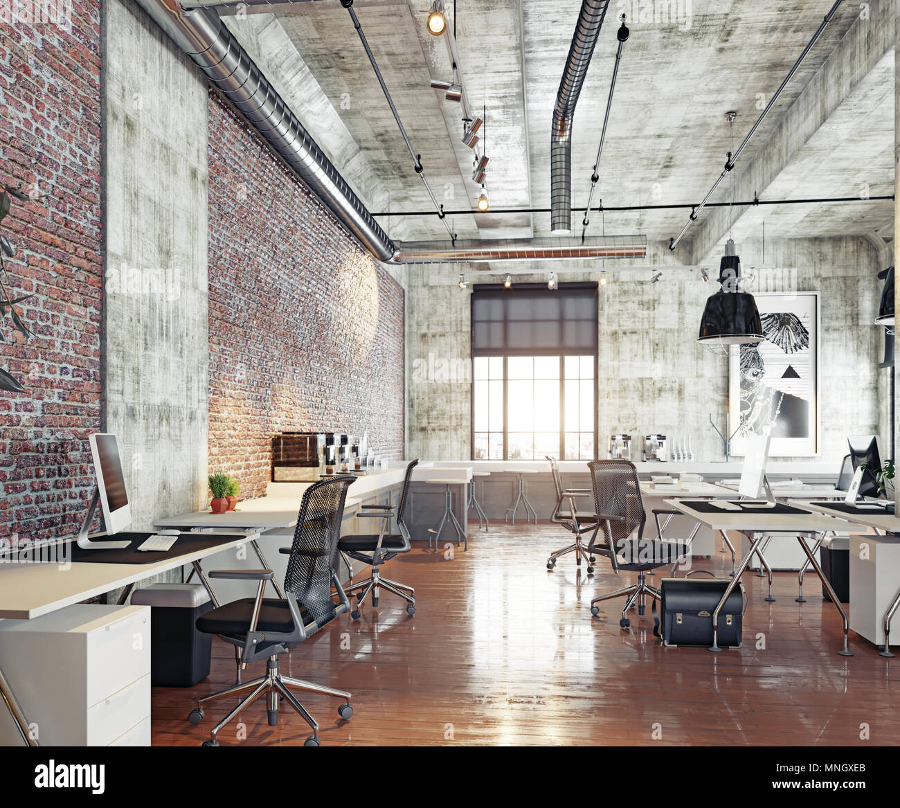Moderne coworking loft Büro. 3Drendering Konzept Stockfotografie Alamy