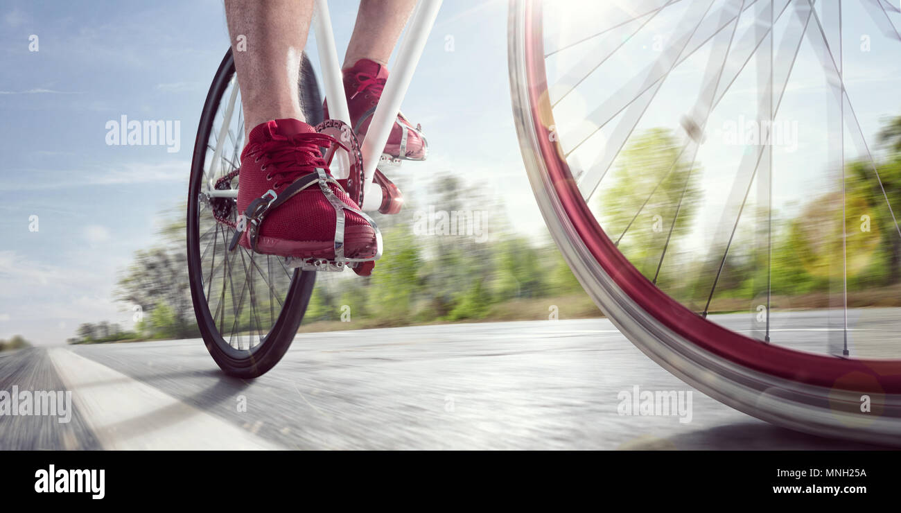 Moderne Single Speed Fahrrad in Bewegung Stockfoto