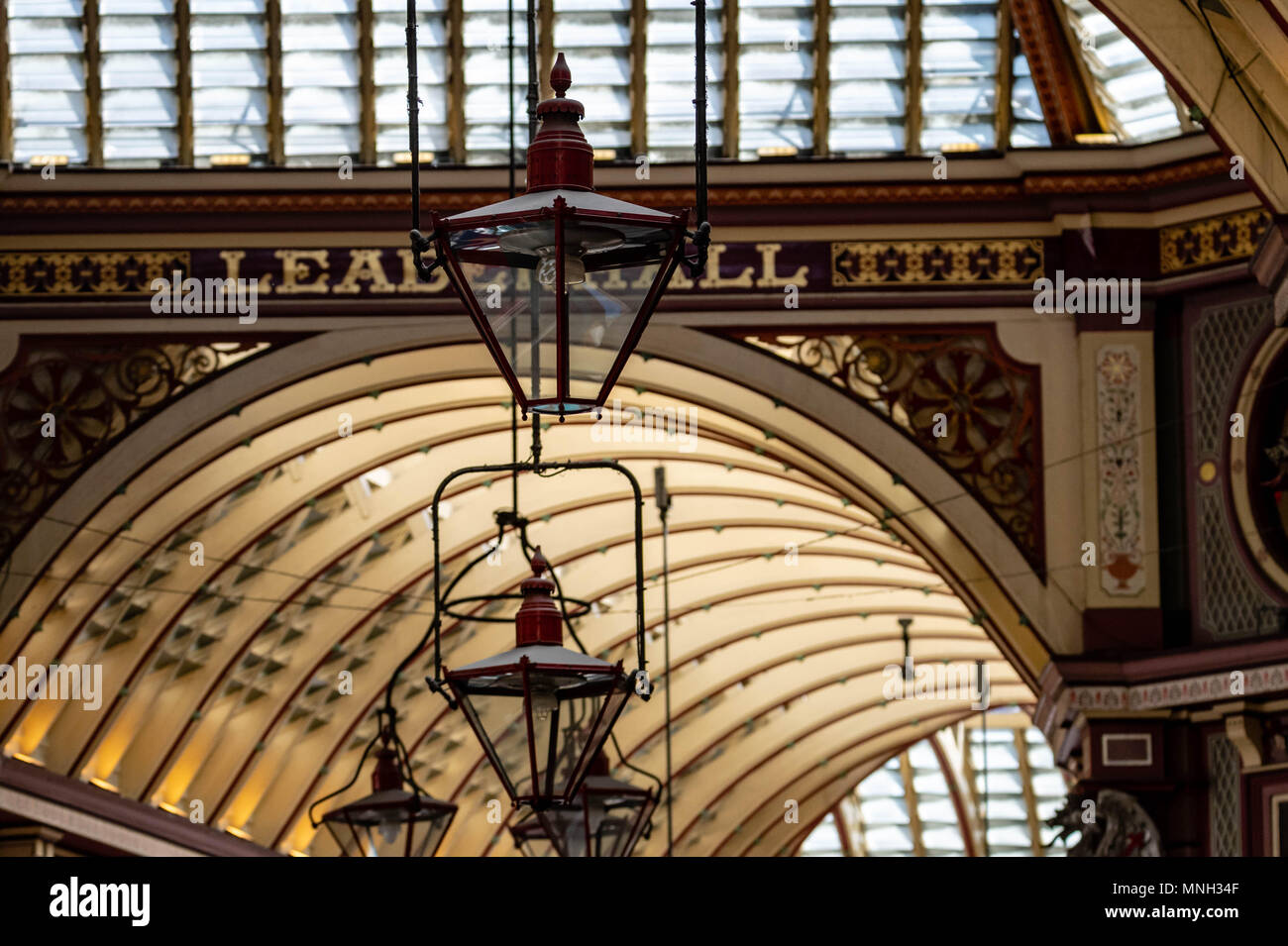 Leadenhall Market ist eine überdachte Markt in London, auf gracechurch Street Es ist einer der ältesten Märkte in London, aus dem 14. Jahrhundert. Stockfoto