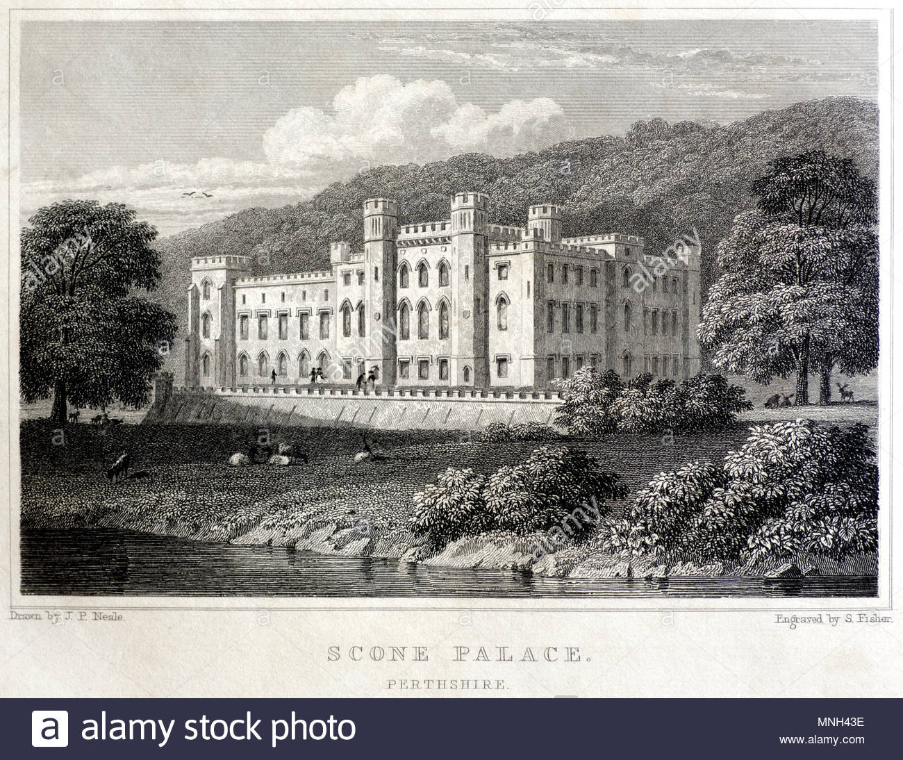 Scone Palace, Perthshire, antike Gravur von 1829 Stockfoto