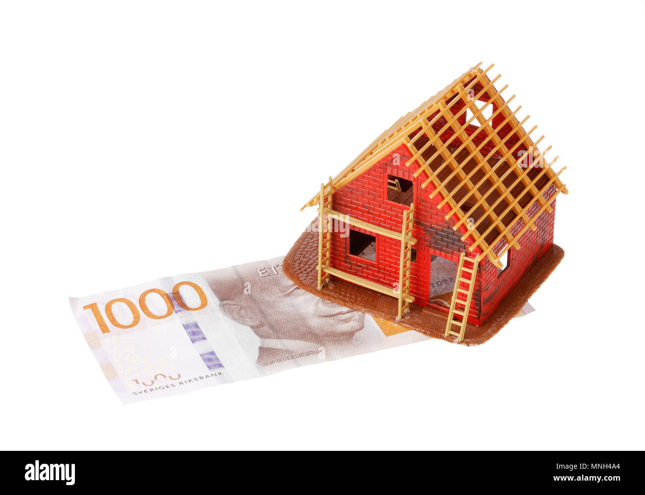 Stockholm, Schweden - 25 November 2017: Das Haus ist im Bau auf der Basis von Wert illustriert von Enb svenk Banknote tausend Kronen gebaut Stockfoto
