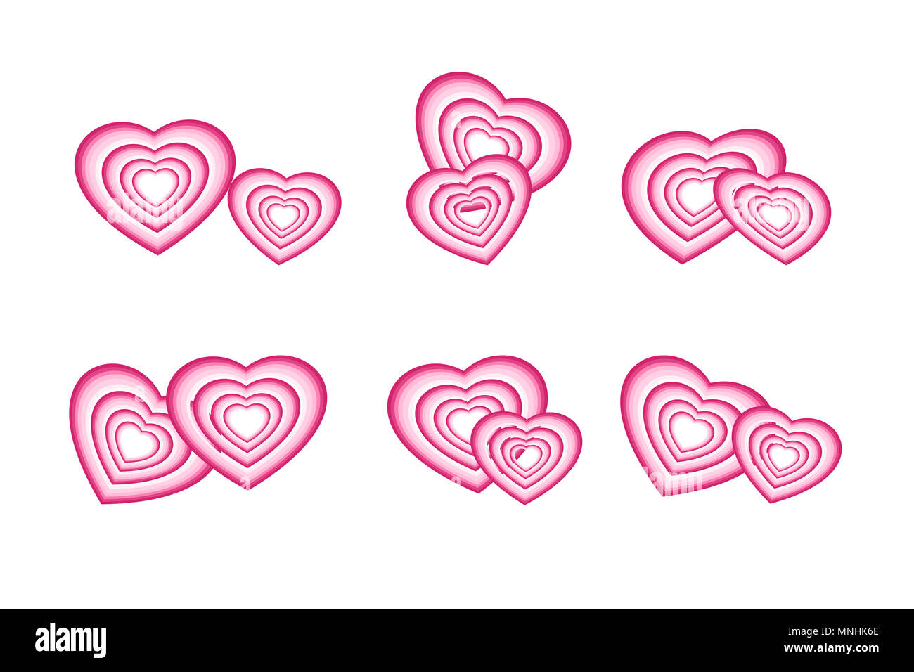Liebe, Romantik, Valentinstag und Hochzeit Konzepte. Satz von Paar rosa Herzen auf weiß (transparent) Hintergrund isoliert. Stockfoto