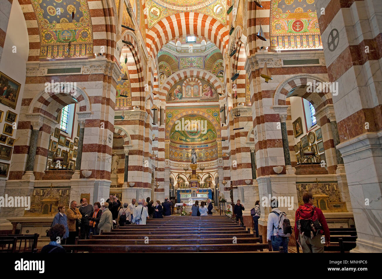 Innenansicht von Notre-Dame de la Garde, Wallfahrtskirche und Wahrzeichen der Stadt, Marseille, Bouches-du-Rhône, Südfrankreich, Frankreich, Europa Stockfoto