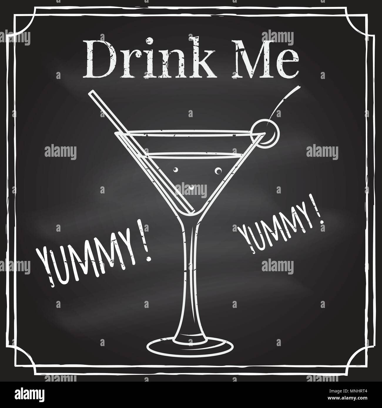 Trinken Sie mich. Elemente auf das Thema der Restaurant Business. Kreidezeichnung auf einer Tafel. Für Cafe oder Cocktail Bar. Cocktail-Emblem. Thin Line icon- Stock Vektor Trinken Sie mich. Elemente auf das Thema der Restaurant Business. Kreidezeichnung auf einer Tafel. Für Cafe oder Cocktail Bar. Cocktail-Emblem. Thin Line icon- Stock Vektor