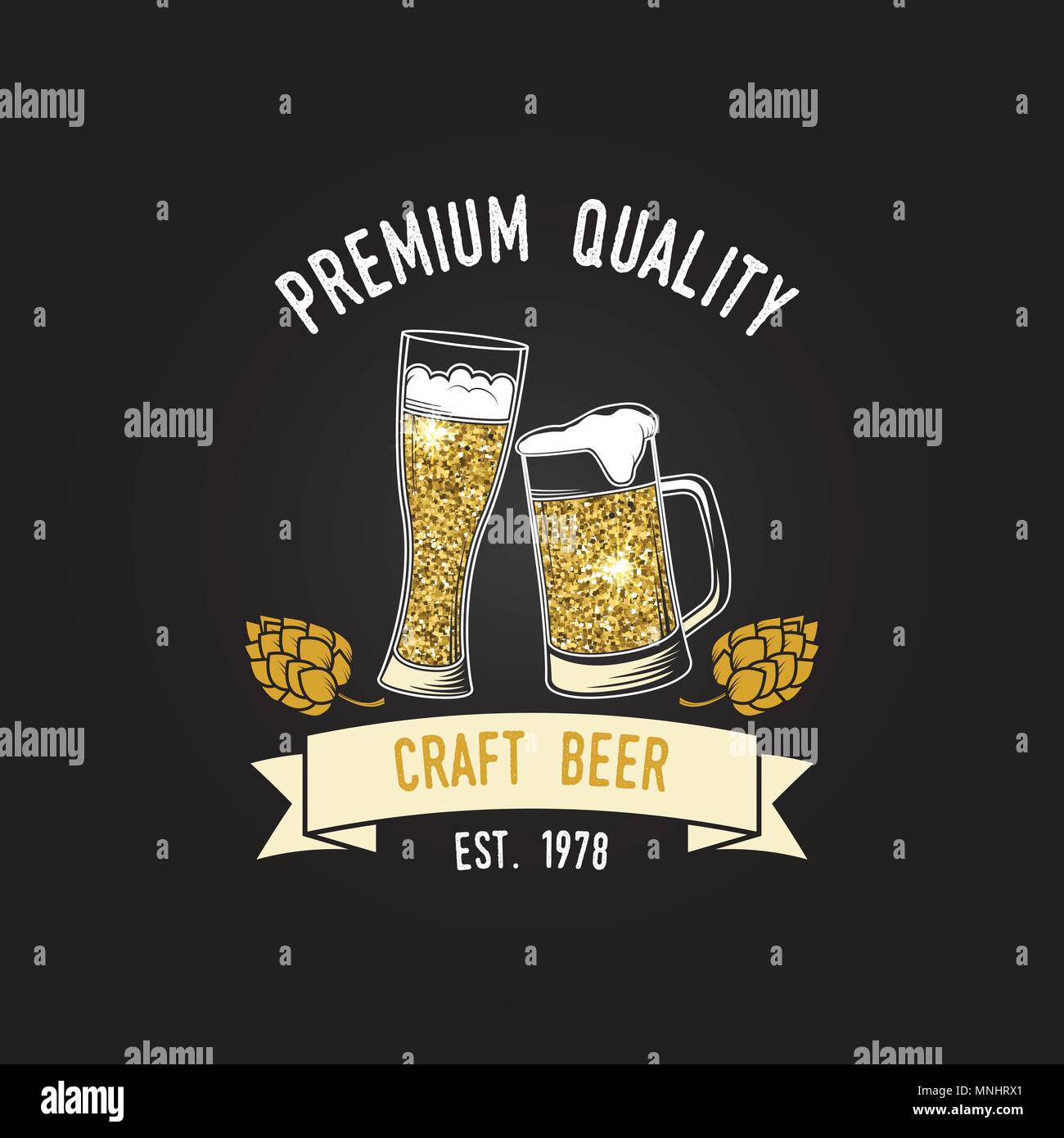 Handwerk Bier. Vector Illustration. Vintage Design für eine Bar, ein Pub und ein Restaurant. Untersetzer für Bier. Konzept für T-Shirt, Druck, Dichtung, Overlay oder sta Stock Vektor