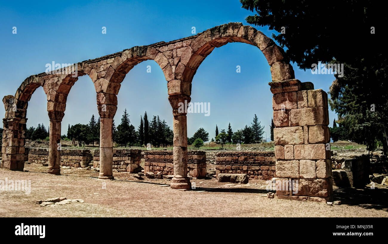 Die Ruinen der antiken Stadt Anjar im Bekaa-tal, Libanon Stockfoto