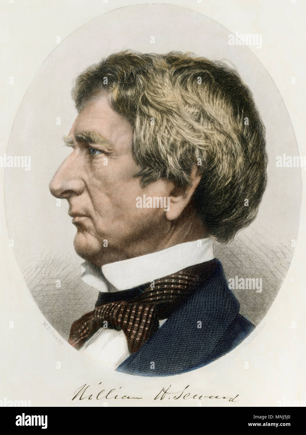 William H Seward Porträt, mit Autogramm. Hand - farbige Gravur eines Fotos Stockfoto