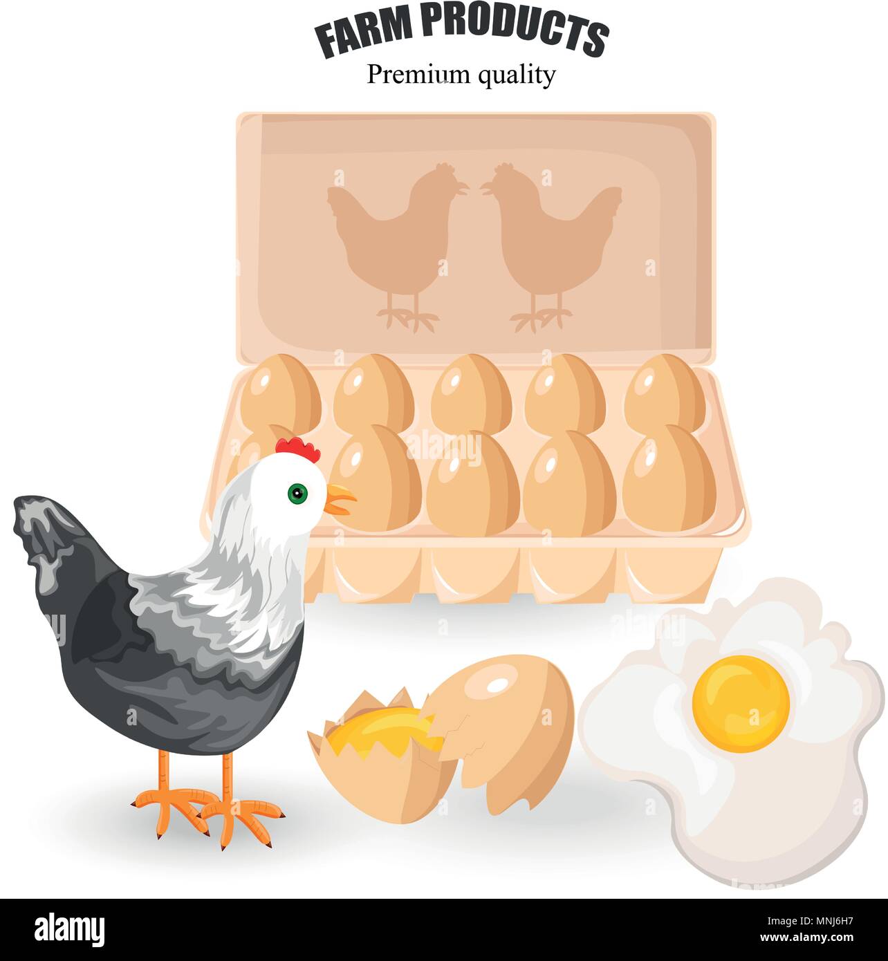 Eier aus Freilandhaltung Vektor. Bündel von Eiern und Geflügel. Eco farm Produkte Stock Vektor
