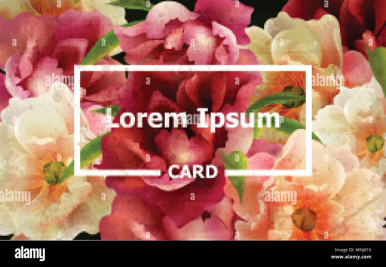 Vintage Karte mit bunten Blüten pfingstrose Vektor. Vorlage Karte Layout Stock Vektor