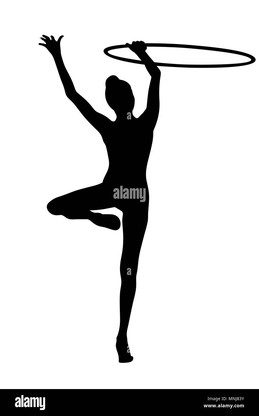 Übung mit Hoop rhythmische Gymnastik zurück junge Frau Stockfoto