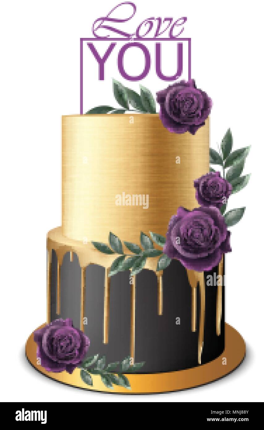 Luxus Gold Und Schwarz Kuchen Vektor Realistisch Geburtstag Jubilaum Hochzeit Royal Dessert Stock Vektorgrafik Alamy