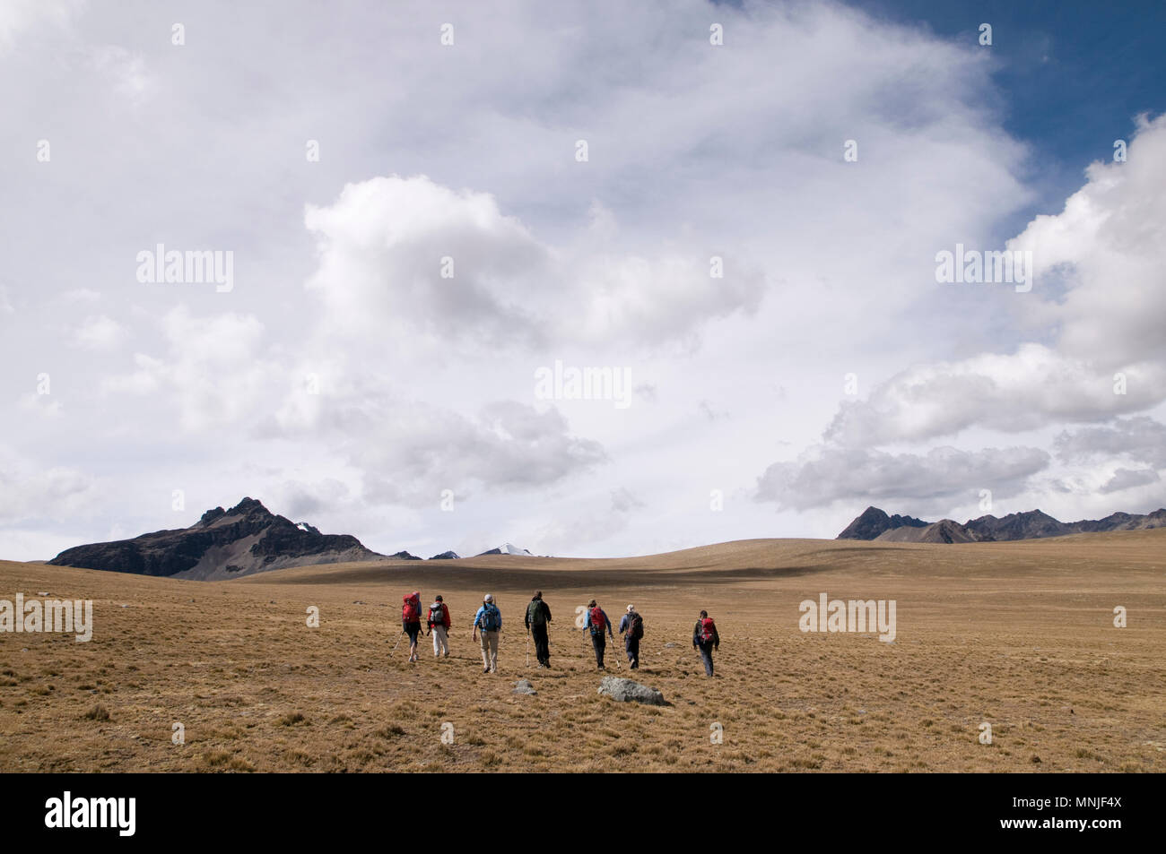 Trekking in der Cordillera Real Region der bolivianischen Anden. Stockfoto