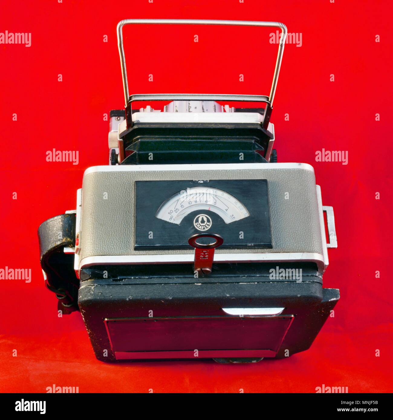 Die Super Speed Grafik Kamera war von 1956-1973. Es hat eine 1/1000 Sek. Graflex Optar objektiv. Es ist aus Metall, es ist ein 4 x 5 Drücken Sie die Taste/Feld Kamera Stockfoto