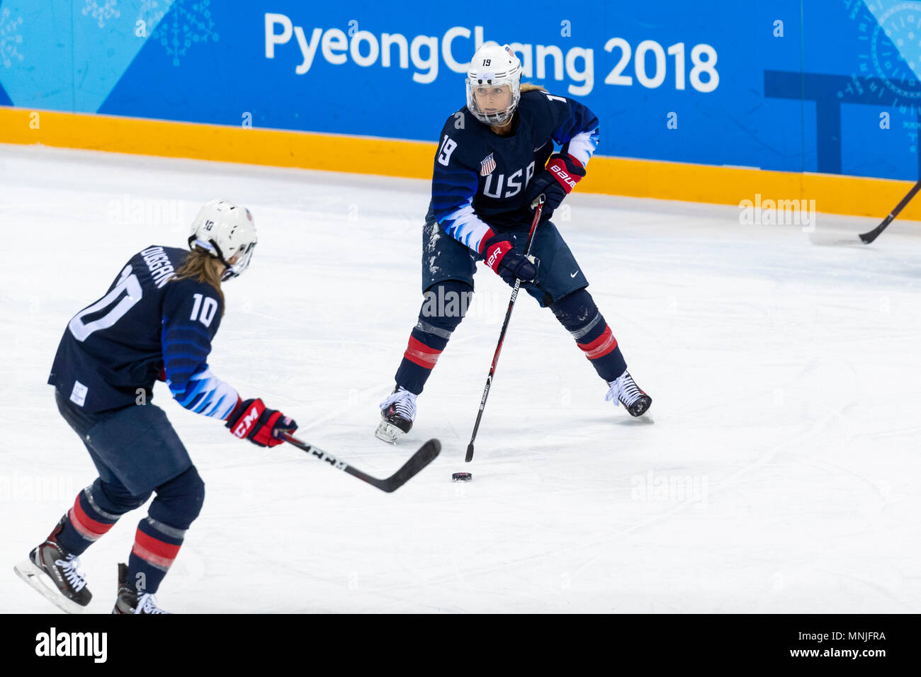 Gigi Marvin (USA) # 19 in den USA - Die finnischen Frauen Hockey Wettbewerb bei den Olympischen Winterspielen PyeongChang 2018 Stockfoto