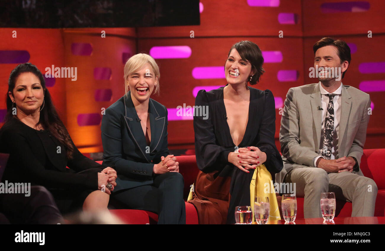 (Von links nach rechts) Gloria Estefan, Emilia Clarke, Phoebe Waller-Bridge, und David Tennant während der Dreharbeiten für die Graham Norton Show auf BBC Studioworks in London, auf BBC One am Freitag ausgestrahlt werden. PRESS ASSOCIATION. Bild Datum: Donnerstag, Mai 17, 2018. Photo Credit: PA Bilder im Namen von So TV Stockfoto