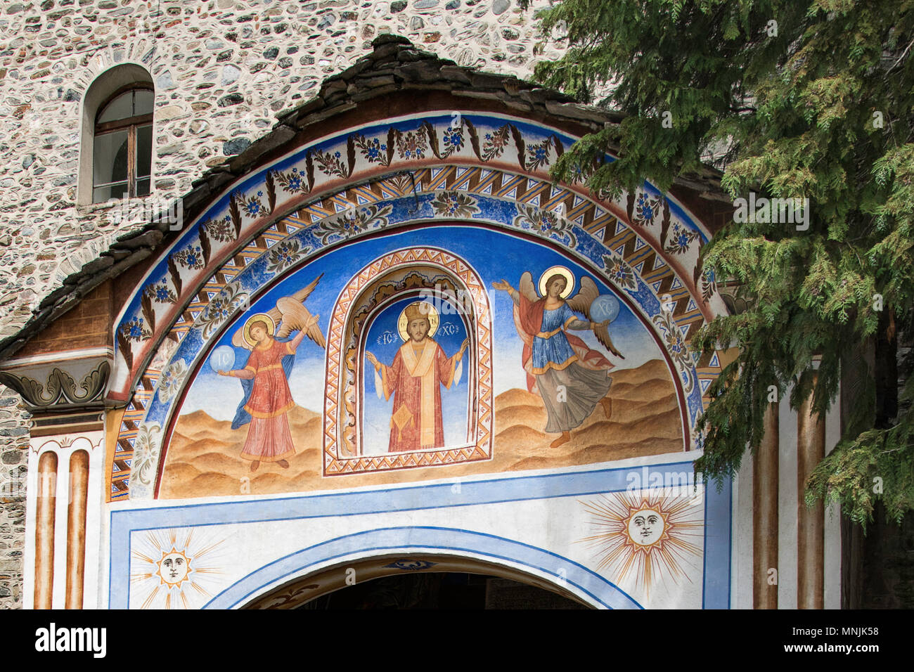 Das Kloster des Heiligen Ivan von Rila, besser als das Kloster Rila bekannt ist der größte und berühmteste Orthodoxen Kloster in Bulgarien. Stockfoto