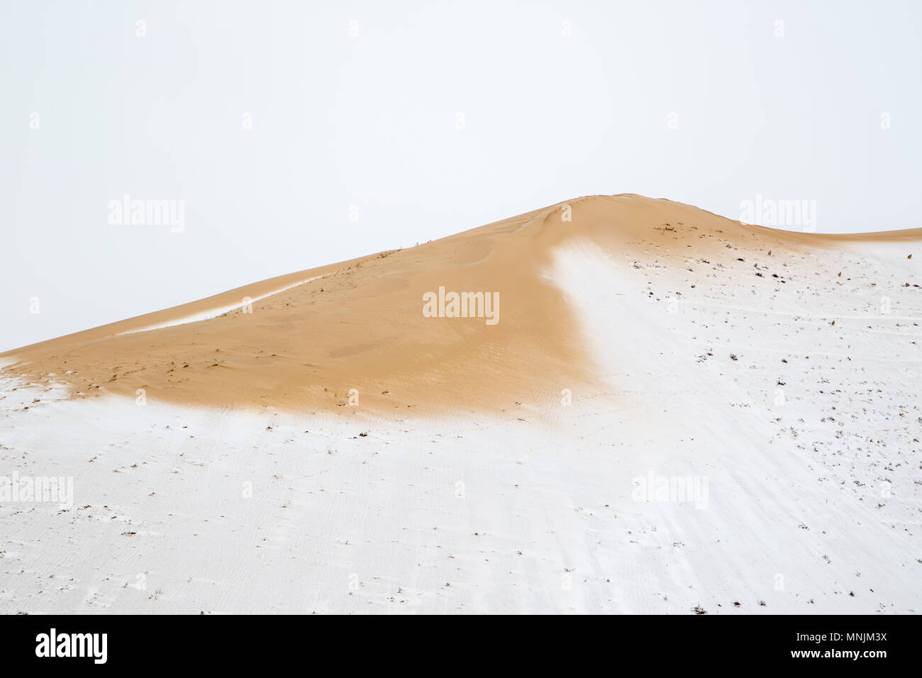 Schnee bedeckt Wüsten im Winter in der Inneren Mongolei in China Stockfoto